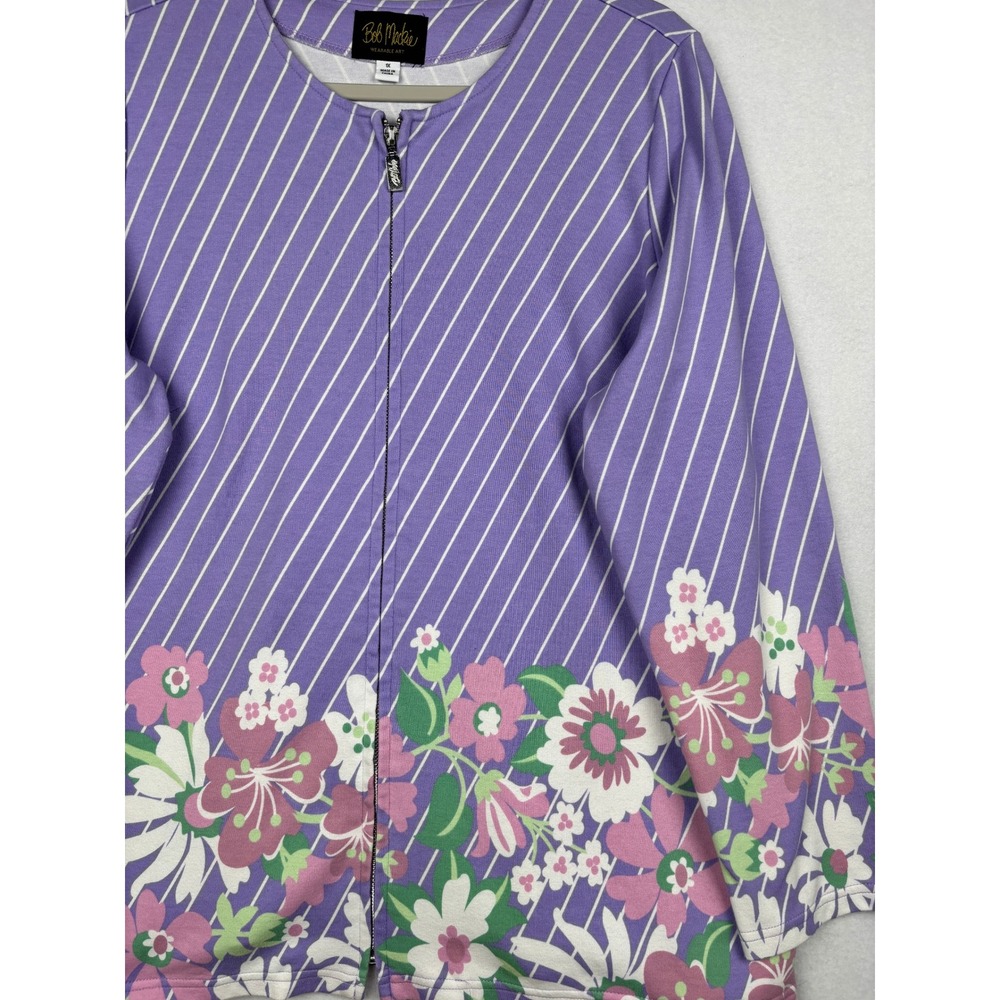 Bob Mackie Jacket Womens 1X Floral Striped Full Zip Wearable Art
